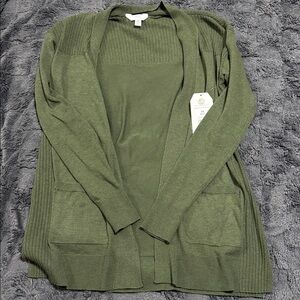 Time and Tru Olive Cardigan